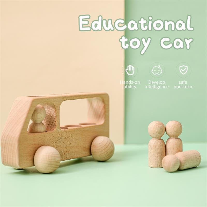 Customisable Wooden Toy bus with 4 peg dolls