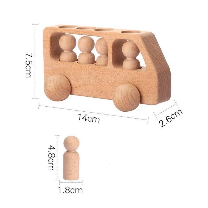 Customisable Wooden Toy bus with 4 peg dolls