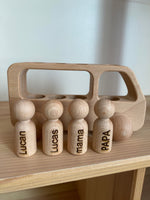 Load image into Gallery viewer, Customisable Wooden Toy bus with 4 peg dolls
