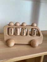 Load image into Gallery viewer, Customisable Wooden Toy bus with 4 peg dolls
